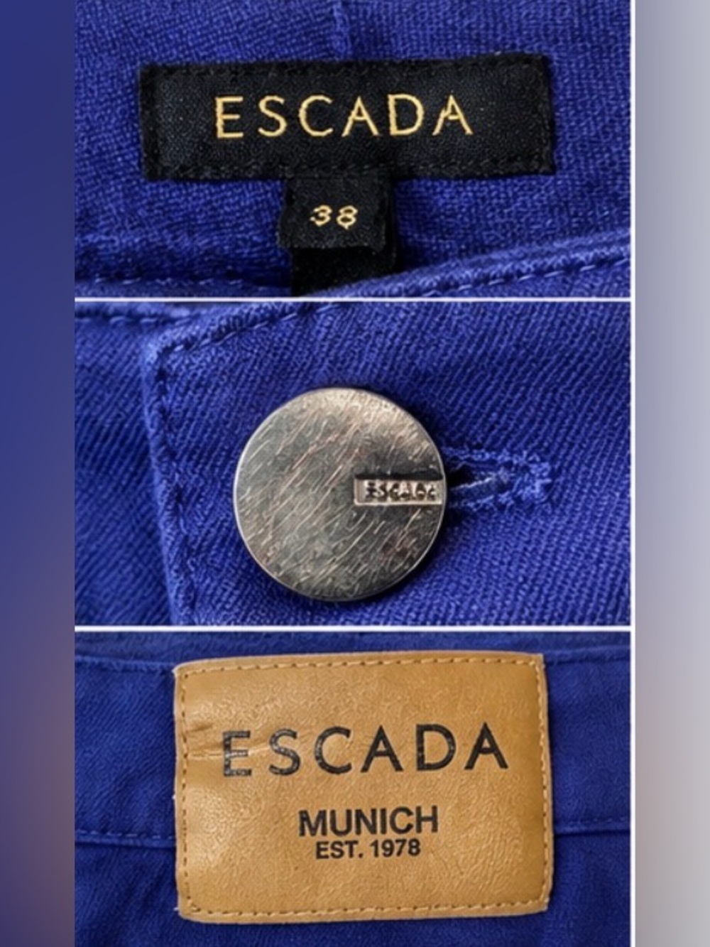 Escada Tessan Bluebell Blue Straight Flare Pants Jeans EU 38 - Picture 4 of 5